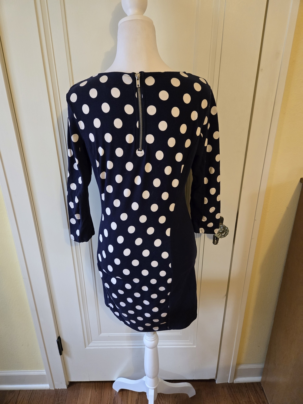 Divided H&M Navy Blue & White Polka Dot 3/4 Sleeve Bodycon Dress - Size M - Picture 3 of 5
